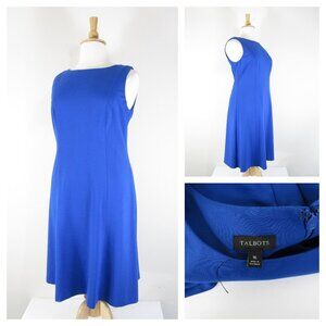 Talbots Womens Plus Size Solid Royal Blue Modest A-Line Fit Flare Dress Size 16